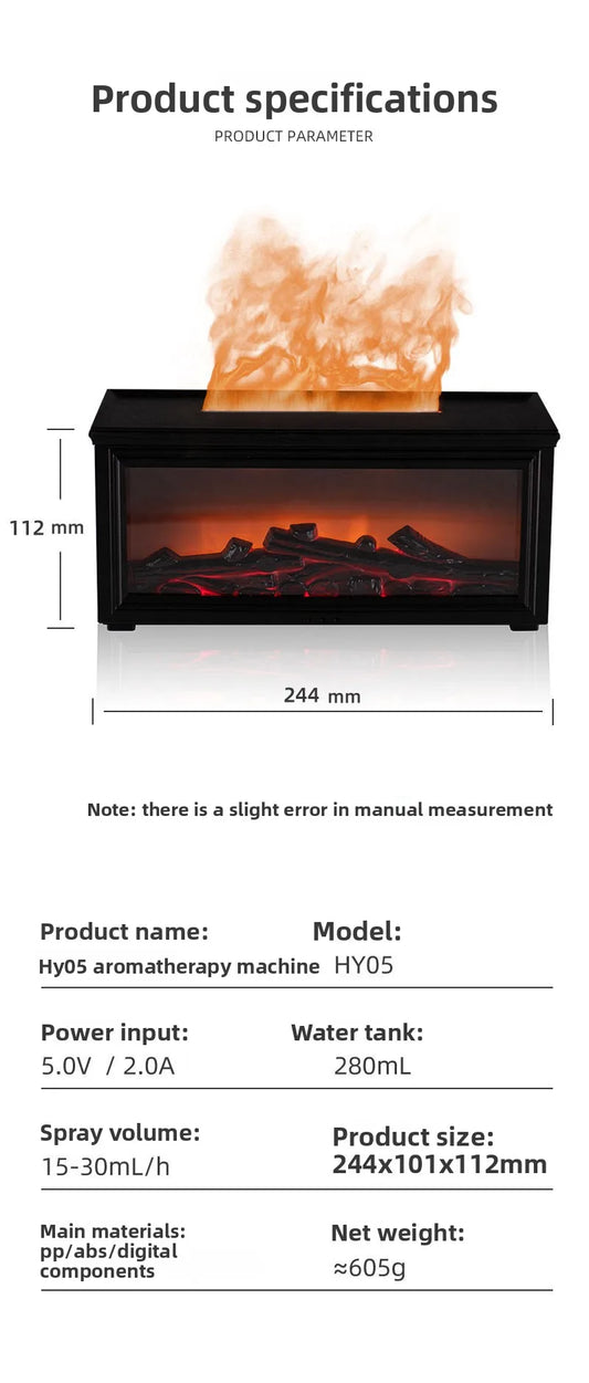 Cheminée, machine d'aromathérapie, simulation 3D de flamme, lumière ambiante, petit humidificateur d'air à grain de bois pour la maison