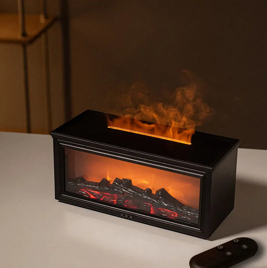 Cheminée, machine d'aromathérapie, simulation 3D de flamme, lumière ambiante, petit humidificateur d'air à grain de bois pour la maison