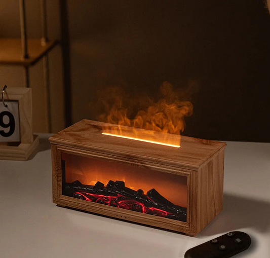 Cheminée, machine d'aromathérapie, simulation 3D de flamme, lumière ambiante, petit humidificateur d'air à grain de bois pour la maison